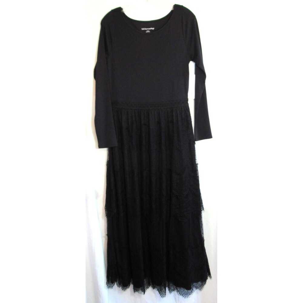 Soft Surroundings Black Lace Tiered Bottom Long Sleeve Maxi Dress Size XS NWT